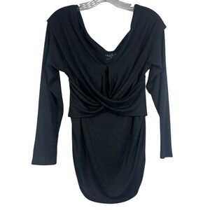 NWT Ingrid & Isabel Sz M Maternity Top Black LS Cross Front Wrap Stretch New